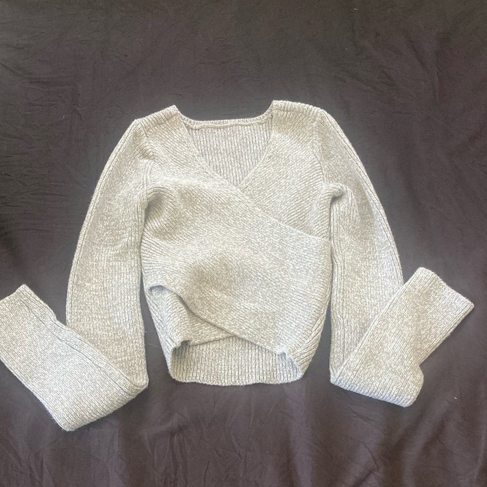 Wrap around long sleeve top, heather gray, women’s size - XXS